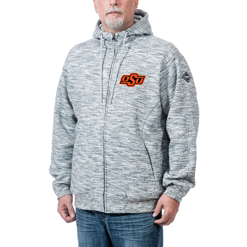 Men's Franchise Club Heathered Gray Oklahoma State Cowboys Clutch Full-Zip Fleece Hoodie Jacket