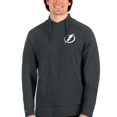 Men's Antigua Heathered Charcoal Tampa Bay Lightning Team Reward Crossover Neckline Pullover Sweatshirt