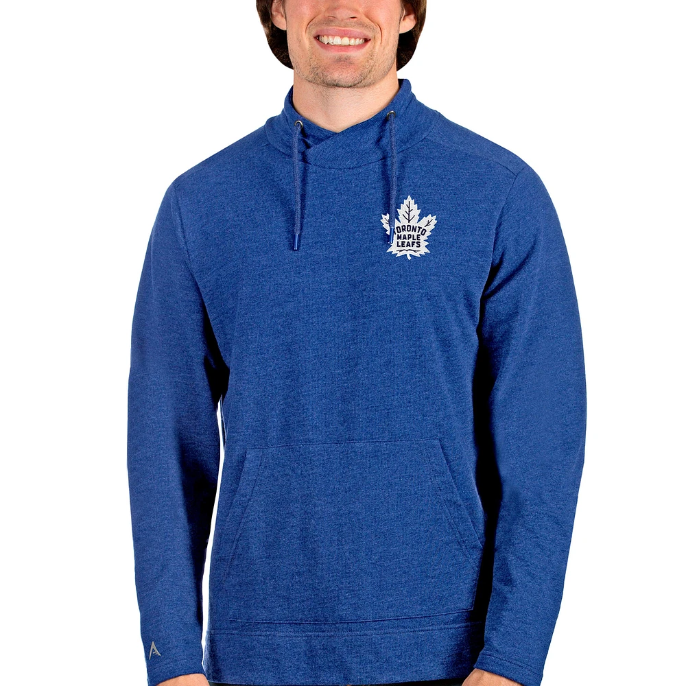 Men's Antigua Heathered Royal Toronto Maple Leafs Team Reward Crossover Neckline Pullover Sweatshirt