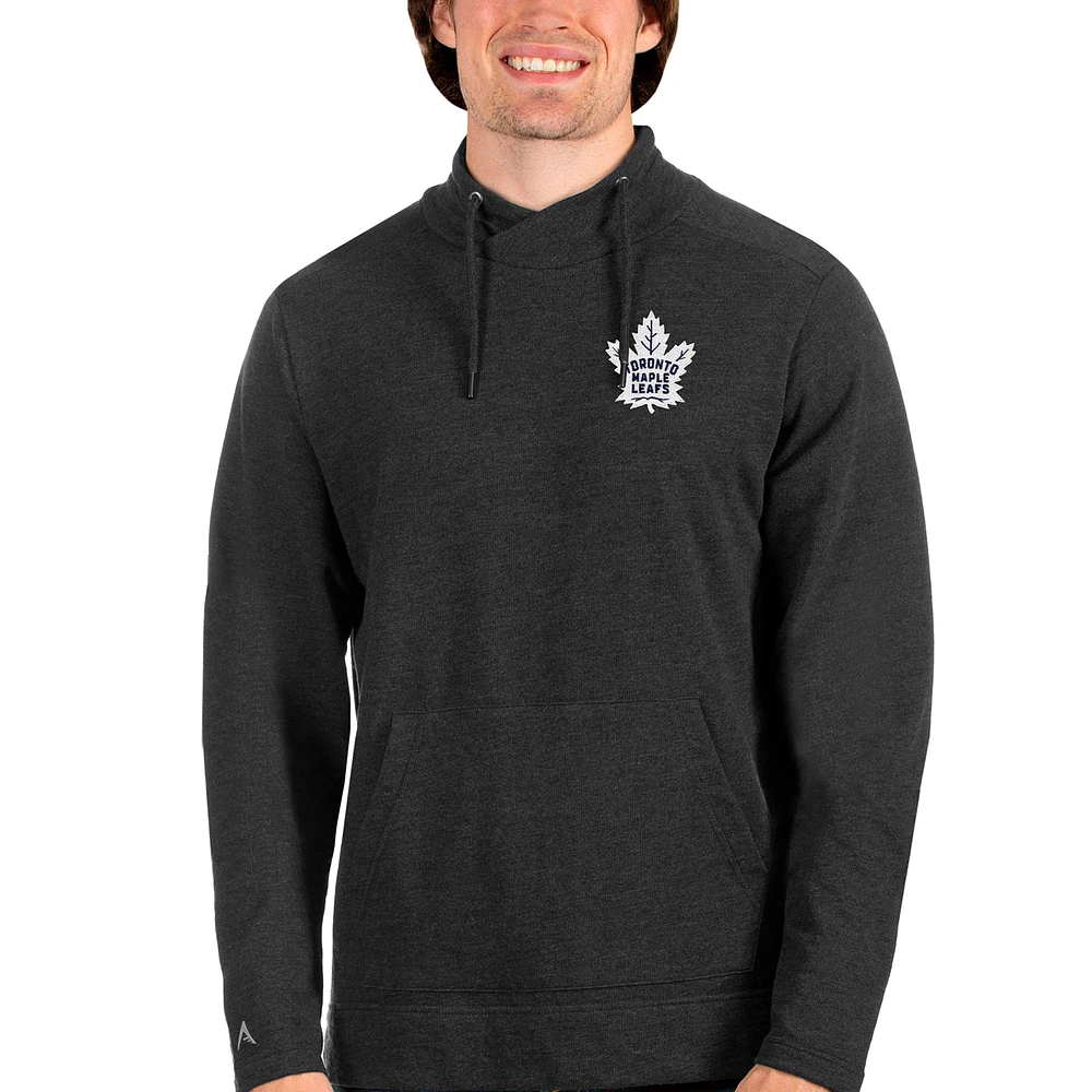 Men's Antigua Heathered Black Toronto Maple Leafs Team Reward Crossover Neckline Pullover Sweatshirt
