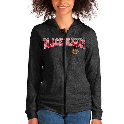 Women's Antigua Heathered Black Chicago Blackhawks Team Absolute Full-Zip Hoodie