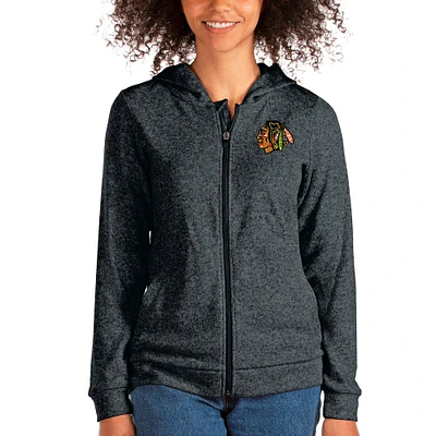 Women's Antigua Heathered Charcoal Chicago Blackhawks Absolute Full-Zip Hoodie