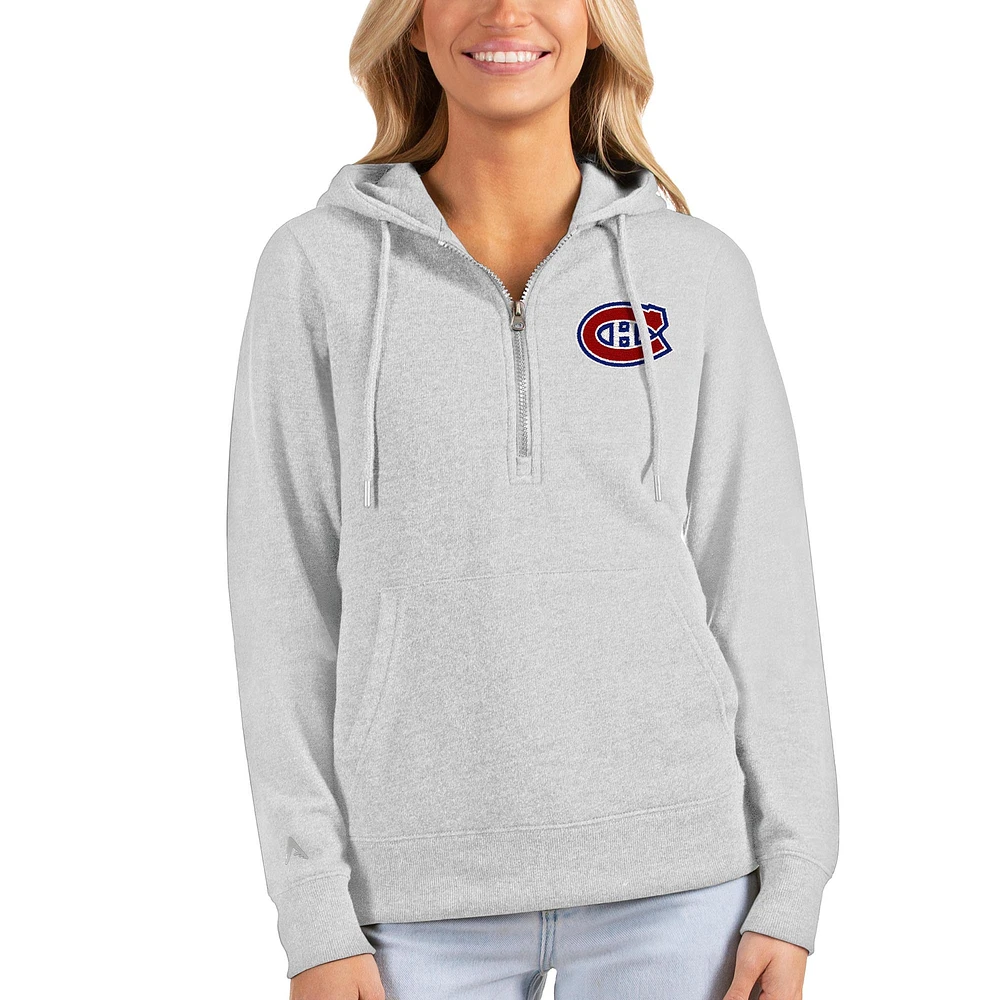 Women's Antigua Heathered Gray Montreal Canadiens Action Half-Zip Pullover Hoodie