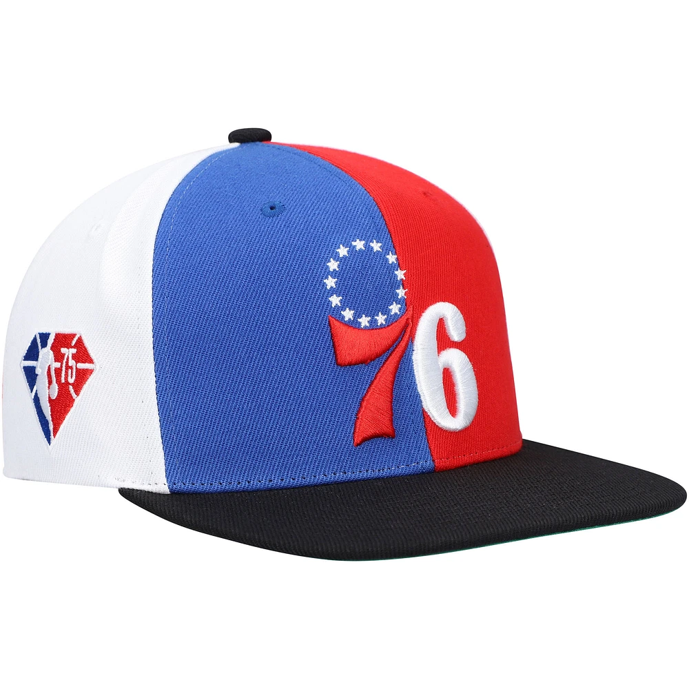 Men's Mitchell & Ness x Lids Royal Philadelphia 76ers Team Era Pinwheel Stripe Snapback Hat