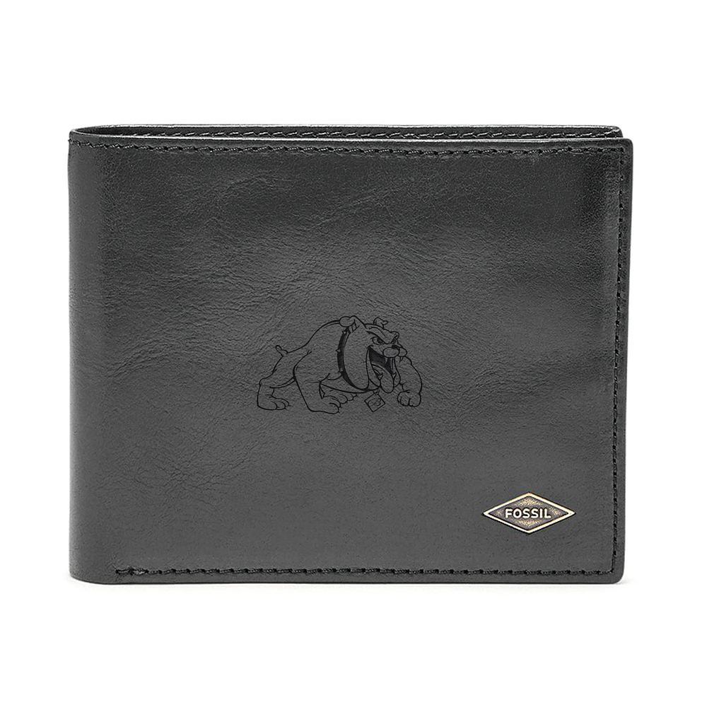 Men's Fossil Black Bowie State Bulldogs Ryan RFID Flip ID Bi-Fold Wallet