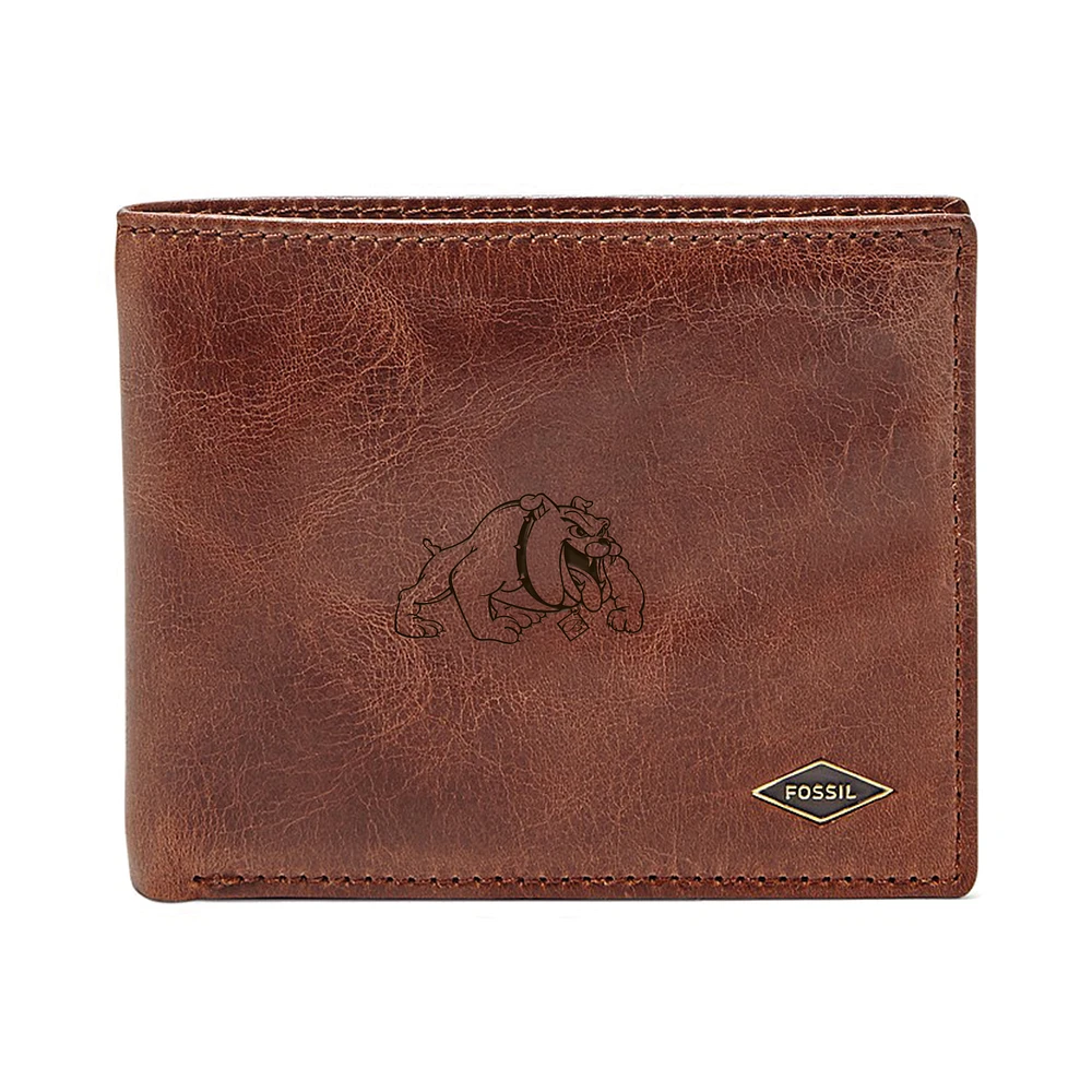 Men's Fossil Brown Bowie State Bulldogs Ryan RFID Flip ID Bi-Fold Wallet