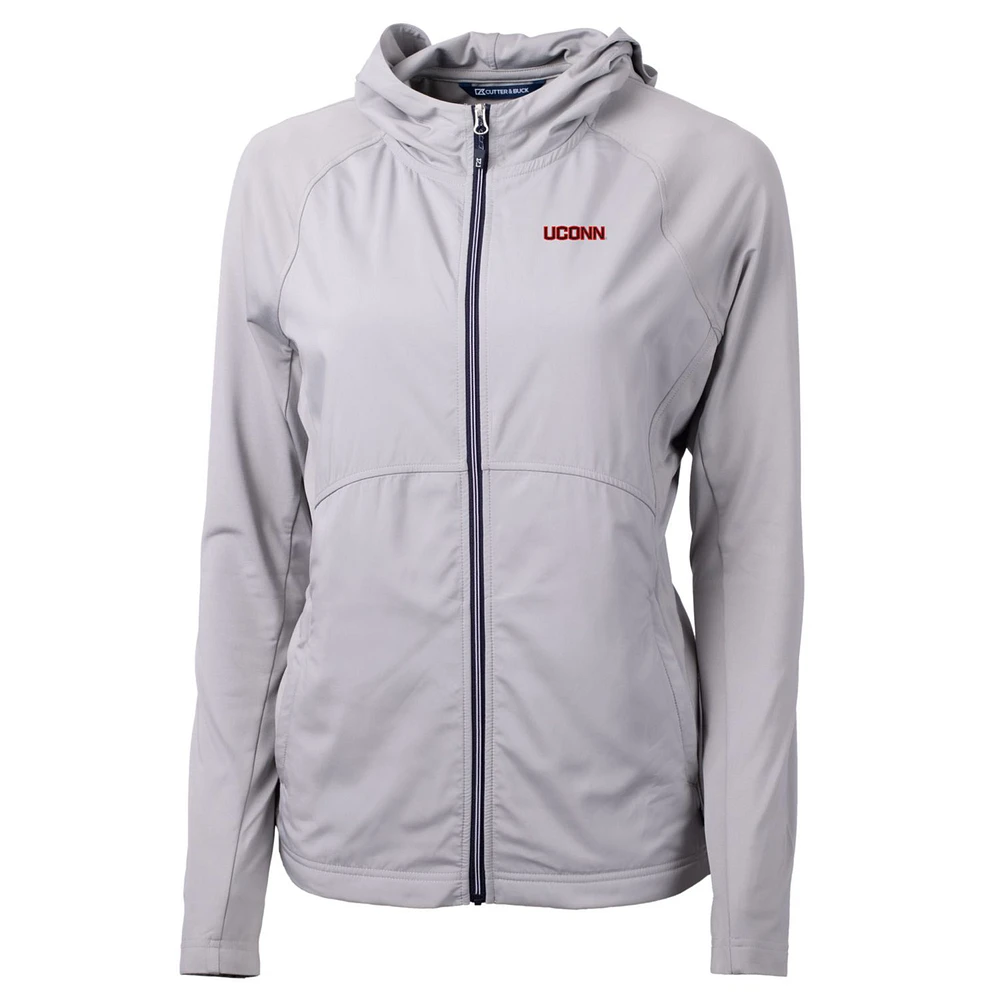 Women's Cutter & Buck Silver UConn Huskies Wordmark Adapt Eco Knit Full-Zip Jacket