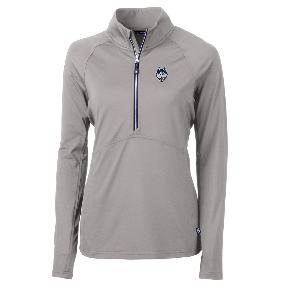 Women's Cutter & Buck Silver UConn Huskies Logo Adapt Eco Knit Half-Zip Pullover