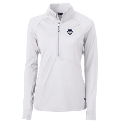 Women's Cutter & Buck White UConn Huskies Logo Adapt Eco Knit Half-Zip Pullover