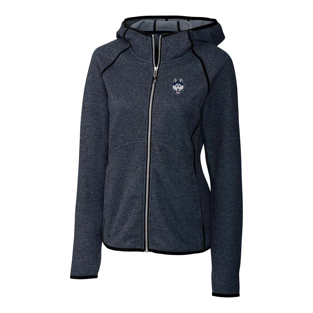 Women's Cutter & Buck Heathered Navy UConn Huskies Logo Mainsail Full-Zip Hooded Jacket