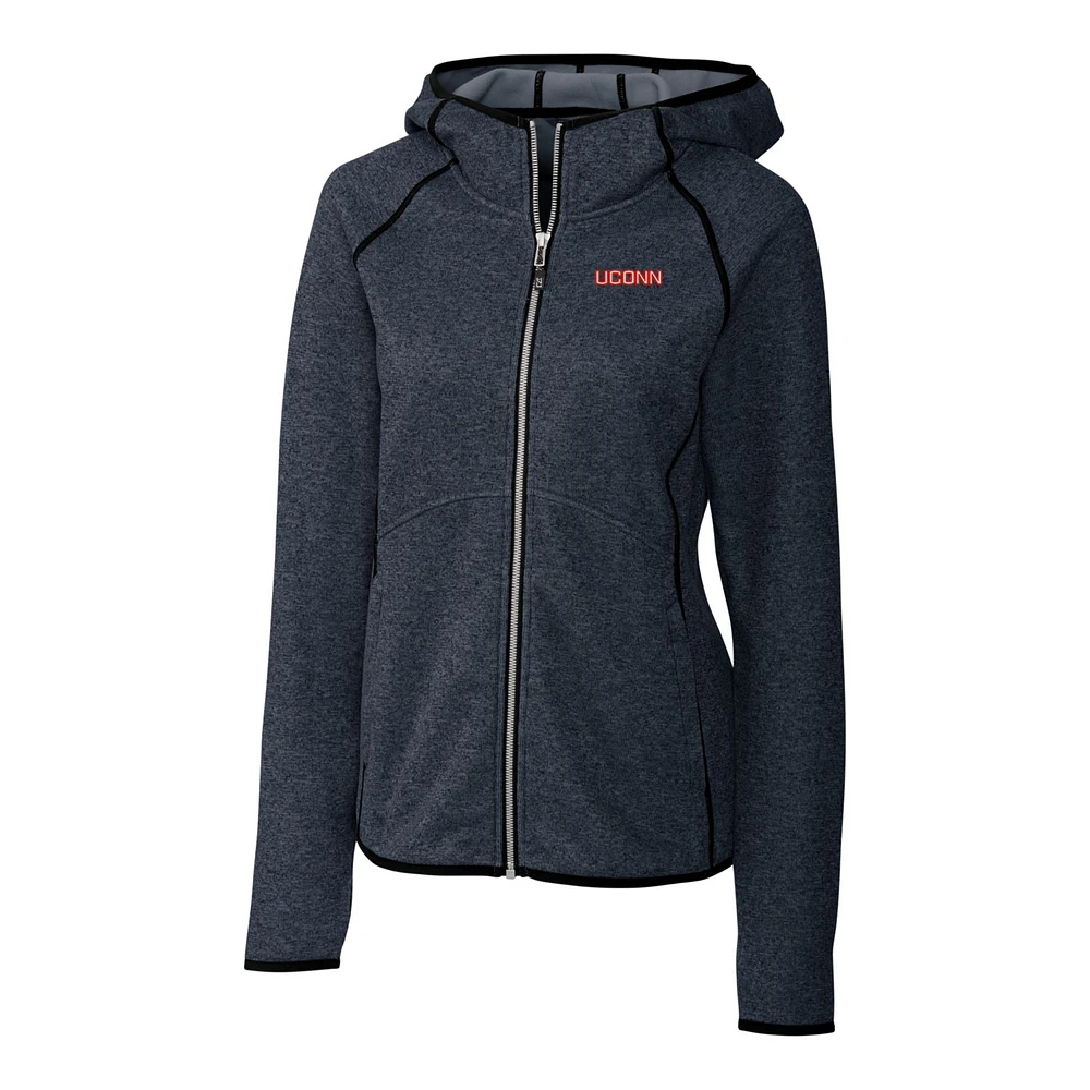 Women's Cutter & Buck Heathered Navy UConn Huskies Wordmark Mainsail Full-Zip Hooded Jacket