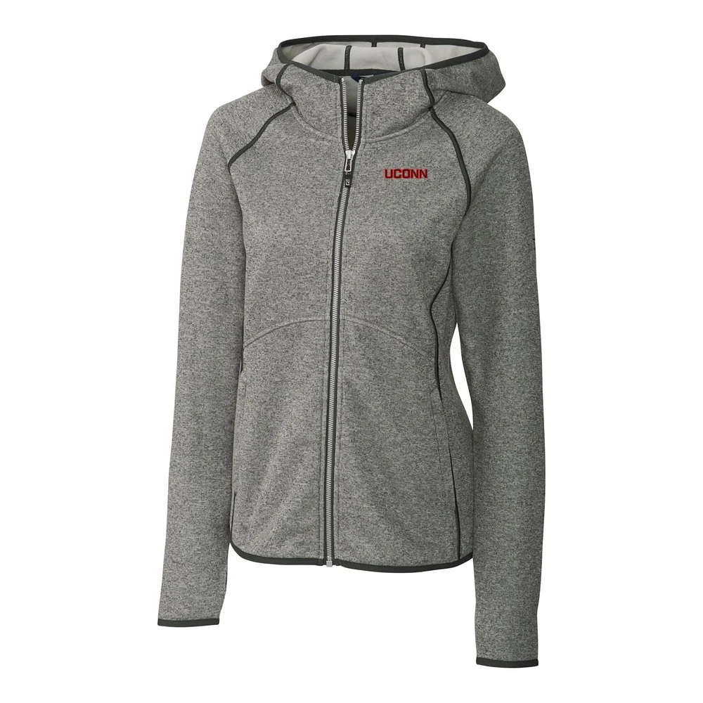 Women's Cutter & Buck Heathered Gray UConn Huskies Wordmark Mainsail Full-Zip Hooded Jacket