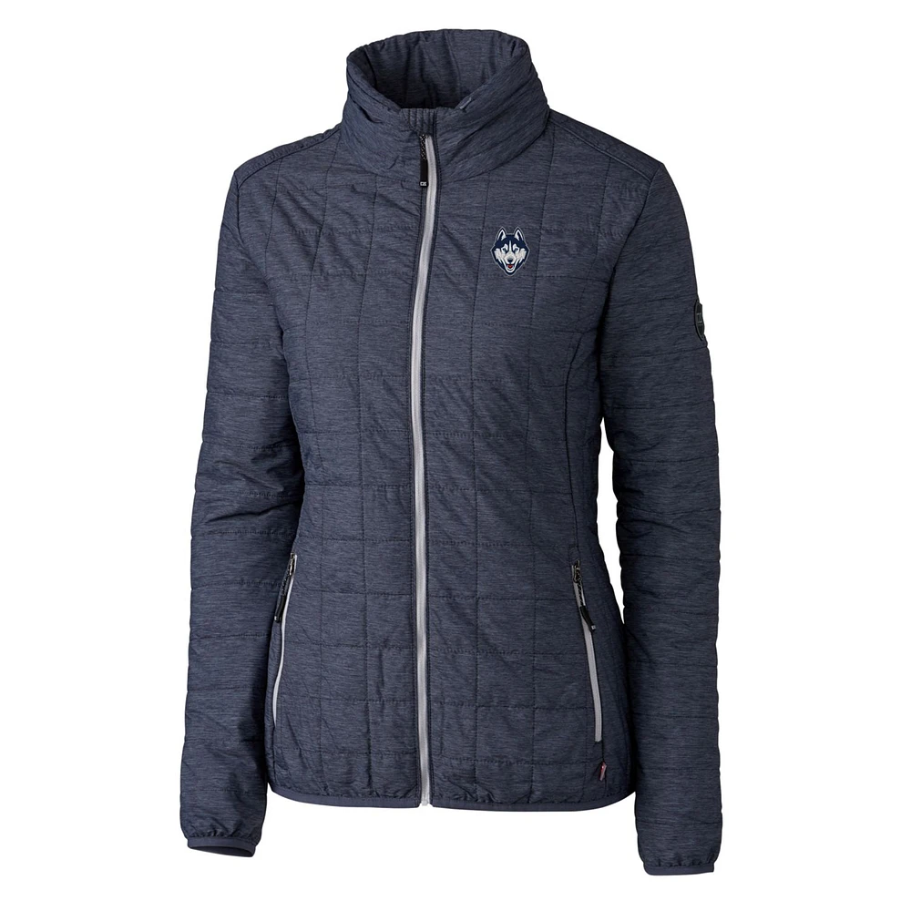 Women's Cutter & Buck Anthracite UConn Huskies Logo Rainier Full-Zip Puffer Jacket