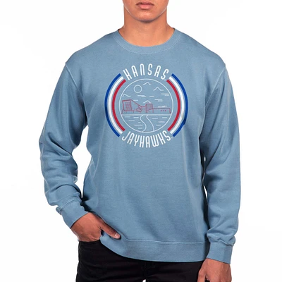 Men's Uscape Apparel Light Blue Kansas Jayhawks Pigment Dyed Fleece Crew Neck Sweatshirt