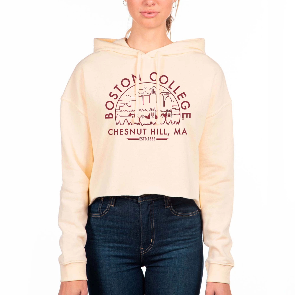 Women's Uscape Apparel Cream Boston College Eagles Fleece Cropped Pullover Hoodie