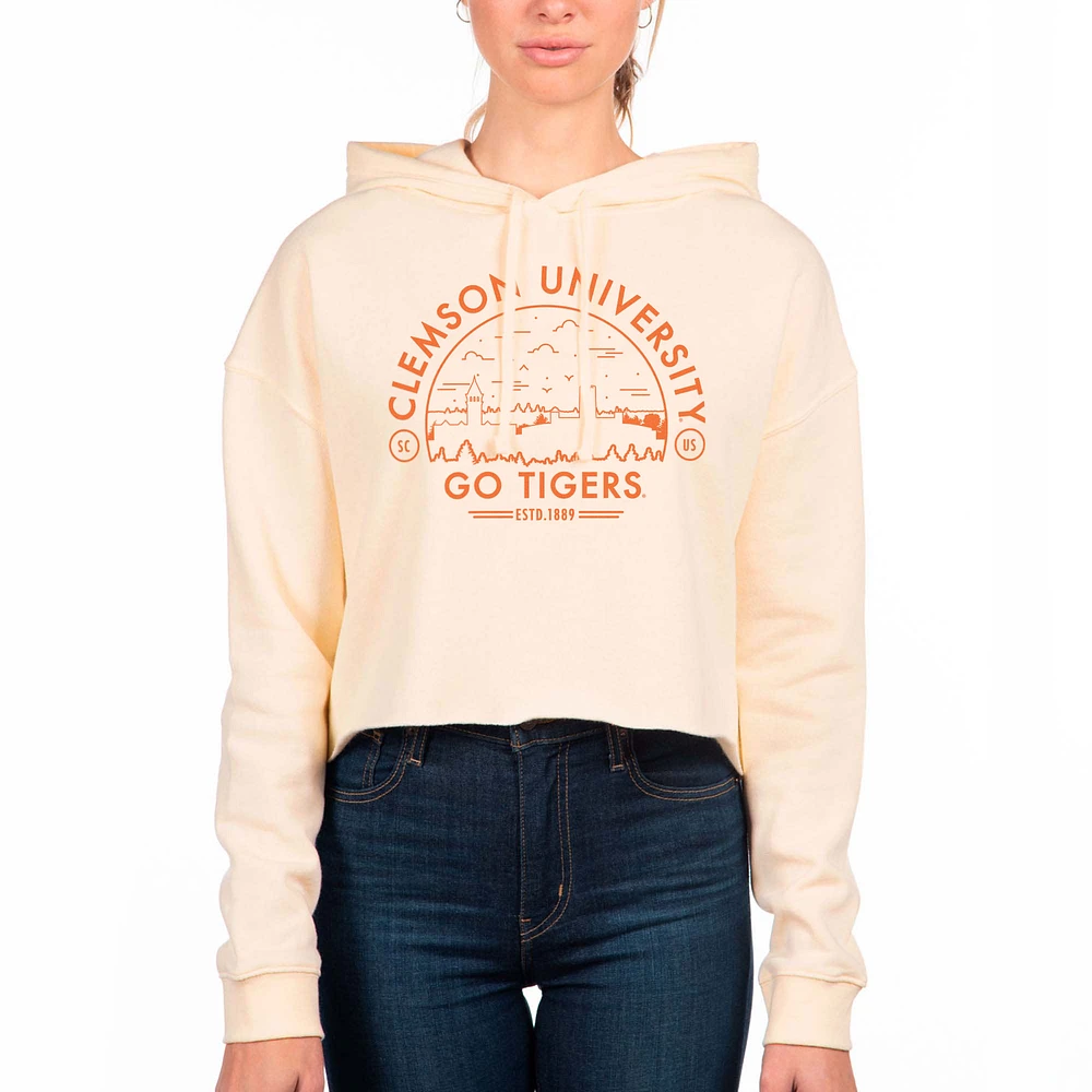 Women's Uscape Apparel Cream Clemson Tigers Fleece Cropped Pullover Hoodie