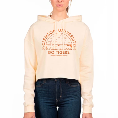Women's Uscape Apparel Cream Clemson Tigers Fleece Cropped Pullover Hoodie