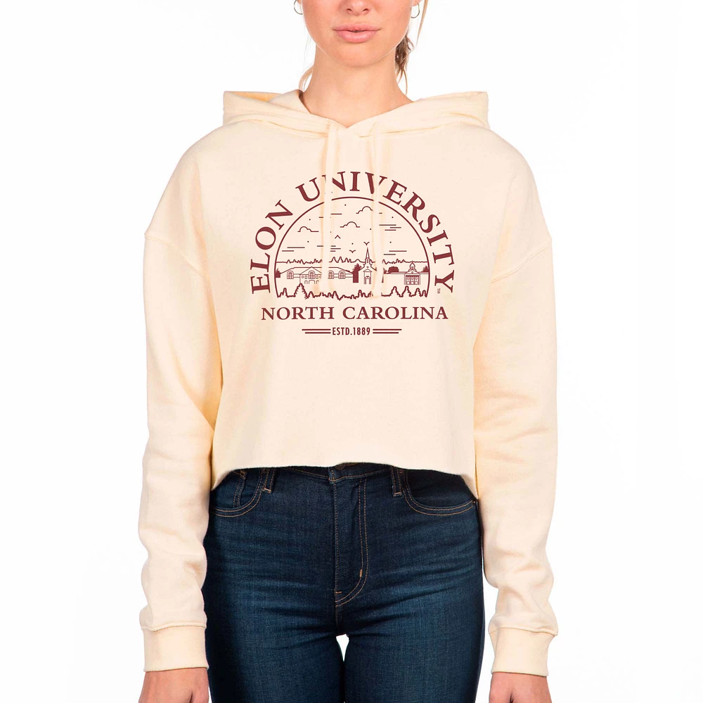 Women's Uscape Apparel Cream Elon Phoenix Fleece Cropped Pullover Hoodie