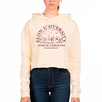 Women's Uscape Apparel Cream Elon Phoenix Fleece Cropped Pullover Hoodie