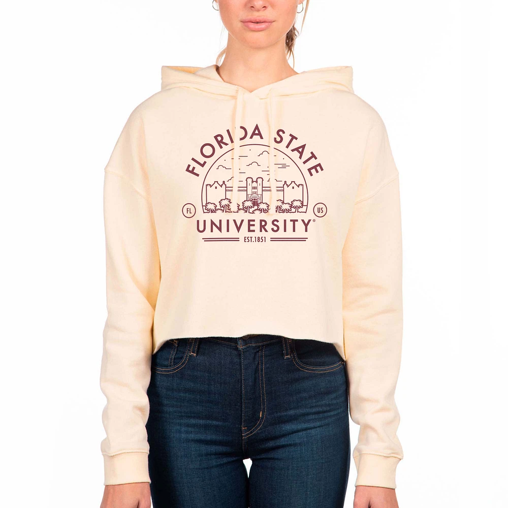 Women's Uscape Apparel Cream Florida State Seminoles Fleece Cropped Pullover Hoodie