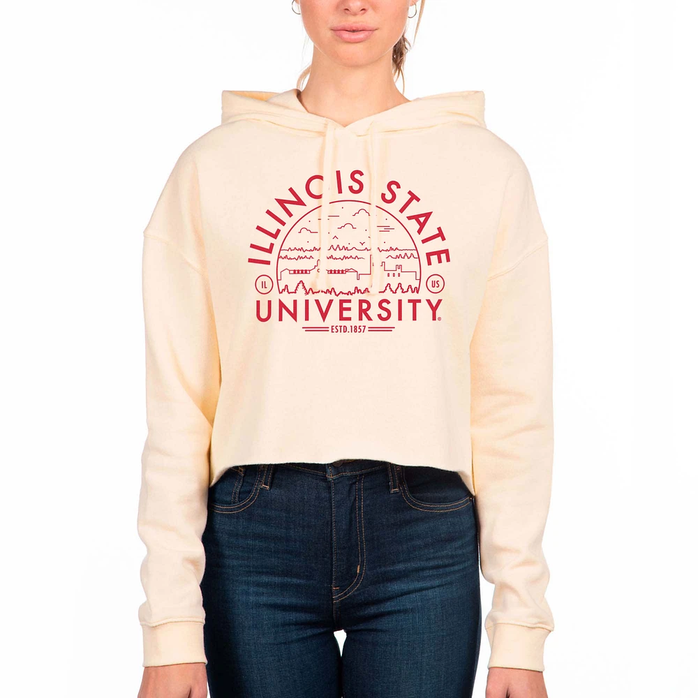 Women's Uscape Apparel Cream Illinois State Redbirds Fleece Cropped Pullover Hoodie