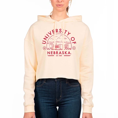 Women's Uscape Apparel Cream Nebraska Huskers Fleece Cropped Pullover Hoodie