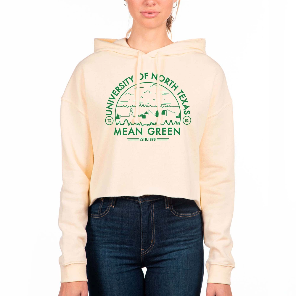 Women's Uscape Apparel Cream North Texas Mean Green Fleece Cropped Pullover Hoodie