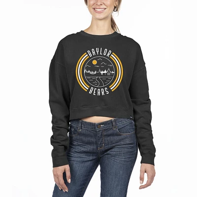 Women's Uscape Apparel Black Baylor Bears Pigment Dyed Fleece Crop Crewneck Sweatshirt