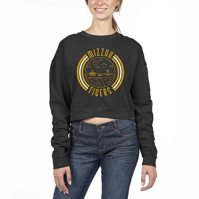 Women's Uscape Apparel Black Missouri Tigers Pigment Dyed Fleece Crop Crewneck Sweatshirt