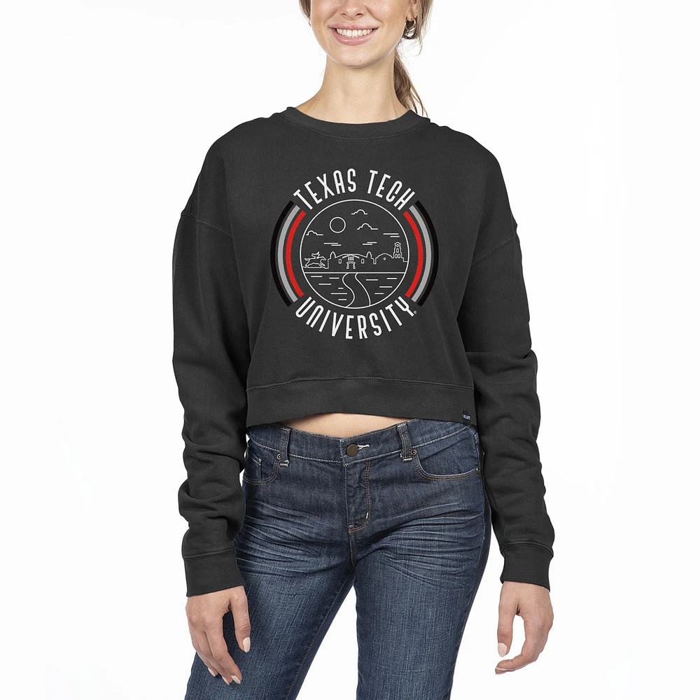Women's Uscape Apparel Black Texas Tech Red Raiders Pigment Dyed Fleece Crop Crewneck Sweatshirt