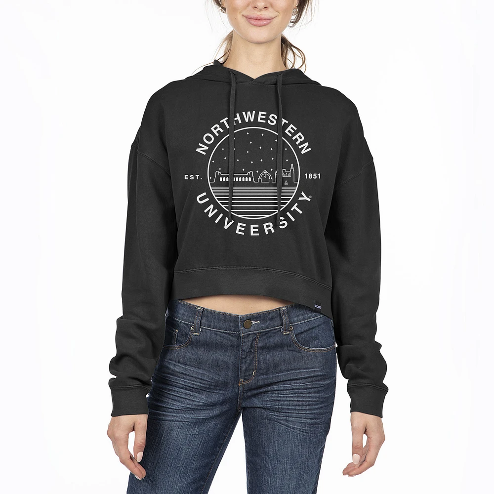 Women's Uscape Apparel Black Northwestern Wildcats Pigment Dyed Fleece Cropped Pullover Hoodie