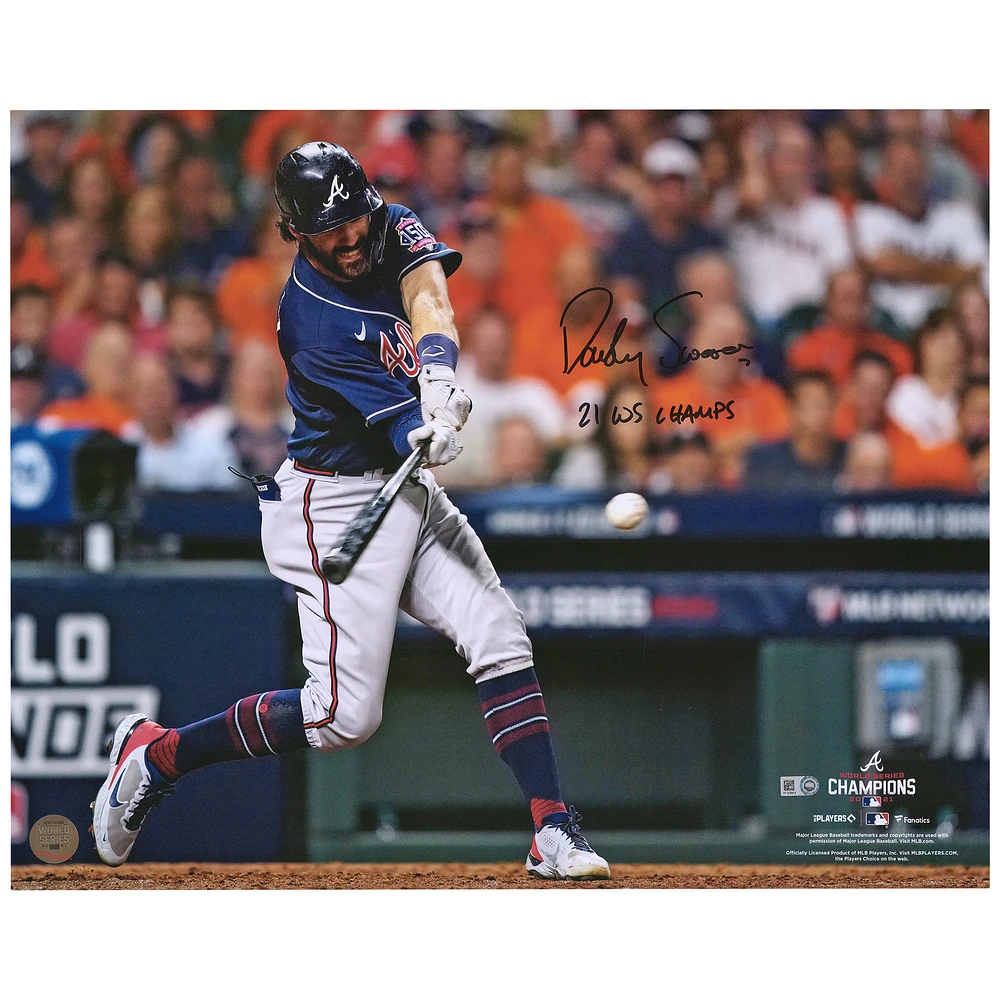 Dansby Swanson Atlanta Braves Autographed 16" x 20" 2021 World Series Champions Hitting Photograph with "21 WS Champs" Inscription