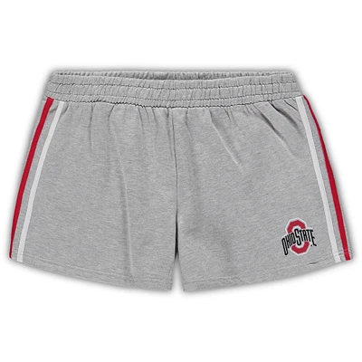 Women's Heathered Gray Ohio State Buckeyes Plus Size 2 Stripes Shorts