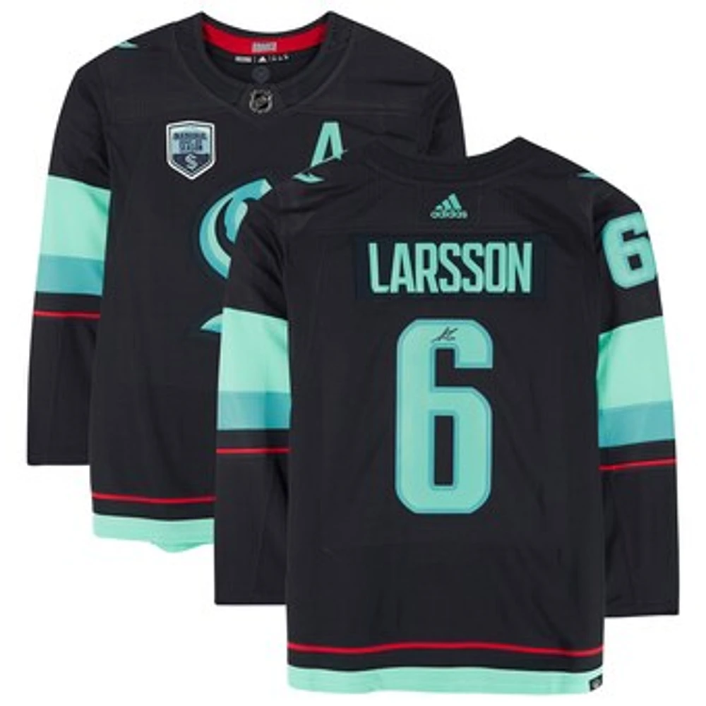 Adam Larsson Deep Sea Blue Seattle Kraken Autographed adidas Authentic Jersey with Inaugural Season Jersey Patch