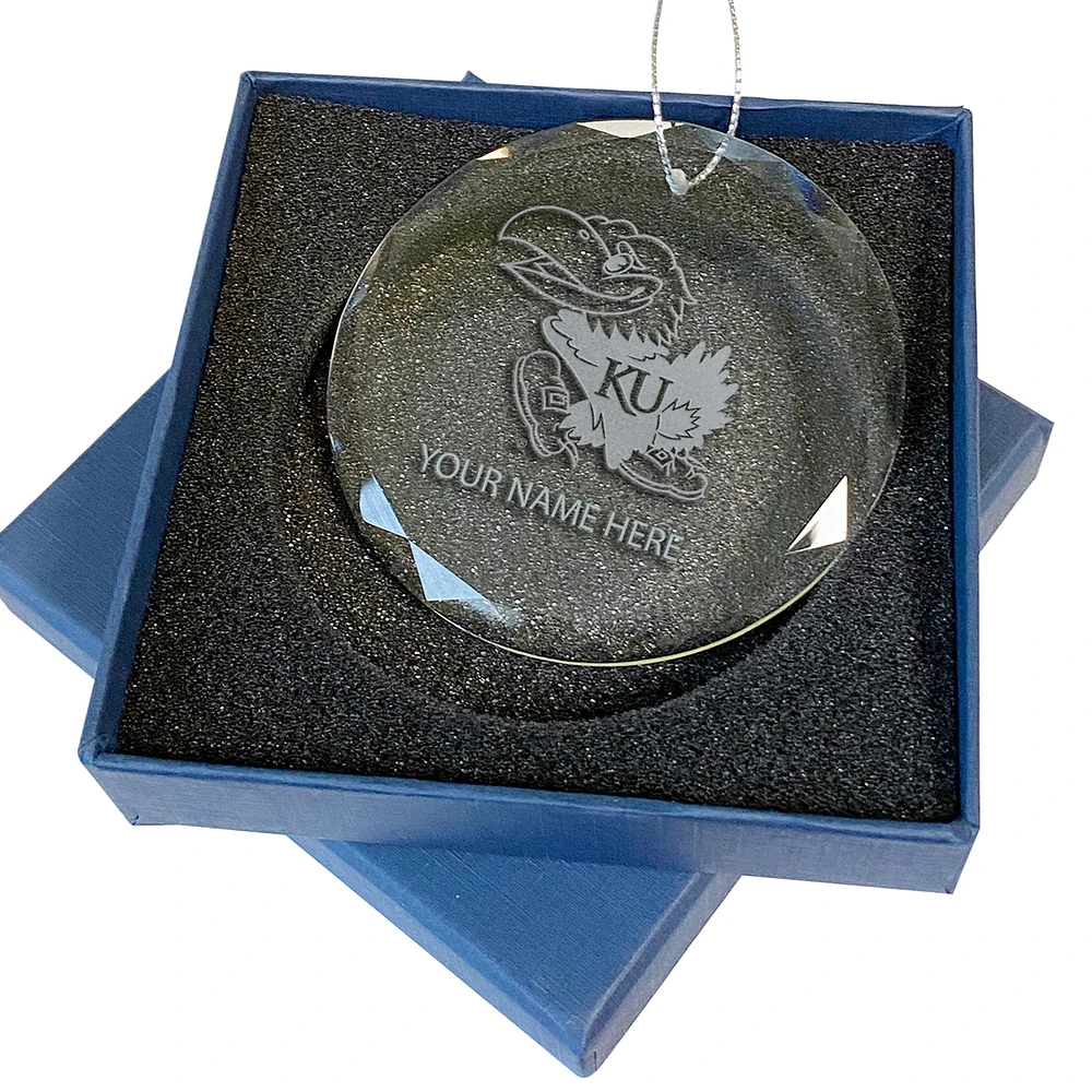 Kansas Jayhawks 3.25'' Personalized Etched Glass Ornament