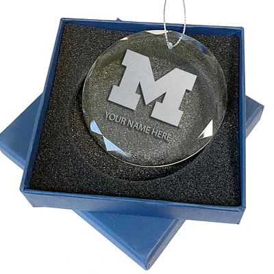 Michigan Wolverines 3.25'' Personalized Etched Glass Ornament