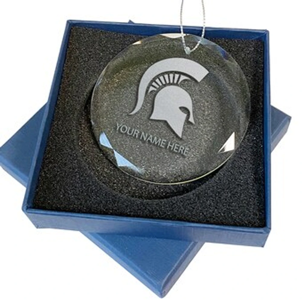 Michigan State Spartans 3.25'' Personalized Etched Glass Ornament