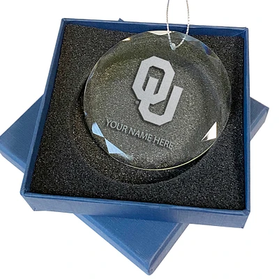 Oklahoma Sooners 3.25'' Personalized Etched Glass Ornament