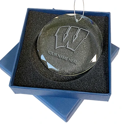 Wisconsin Badgers 3.25'' Personalized Etched Glass Ornament