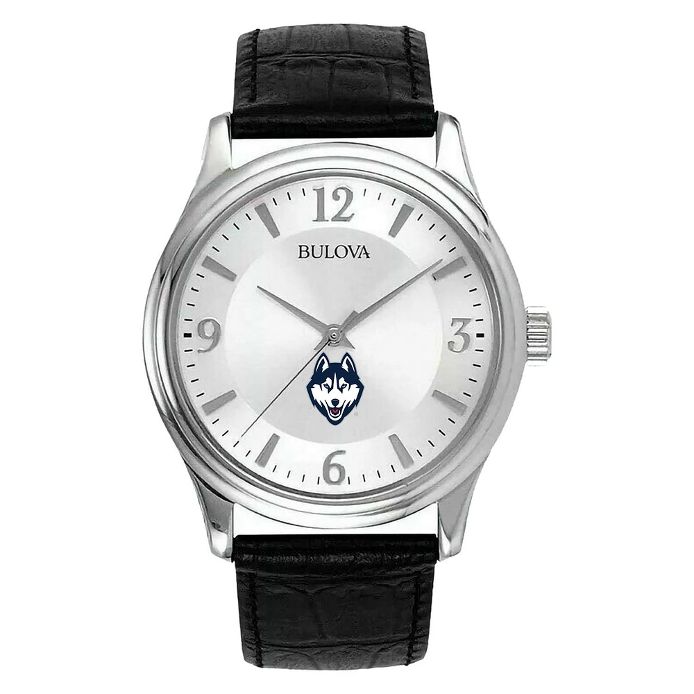 Men's Silver UConn Huskies Leather Watch