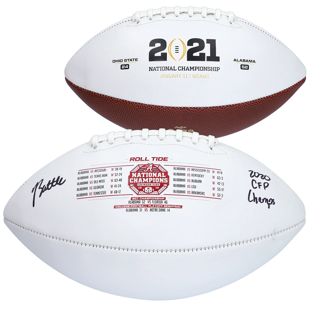 Jordan Battle Alabama Crimson Tide Autographed 2020 CFP Champions White Panel Football with "2020 CFP Champs" Inscription