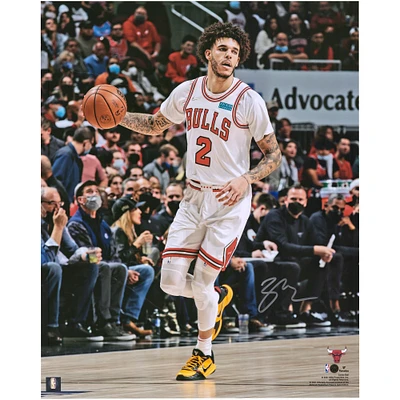 Lonzo Ball Chicago Bulls Autographed 16'' x 20'' White Jersey Dribbling Photograph
