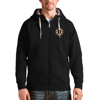 Men's Antigua Black Boston Bruins Logo Victory Full-Zip Hoodie