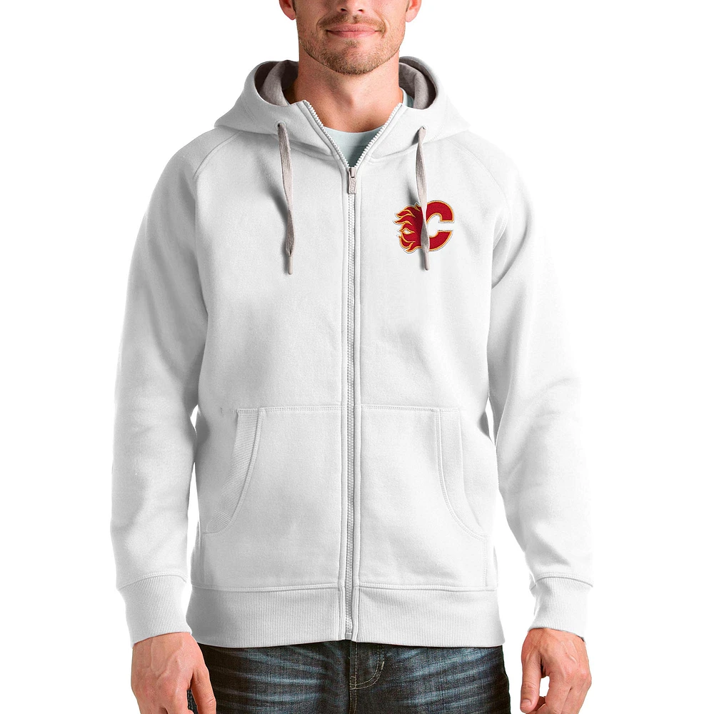 Men's Antigua White Calgary Flames Logo Victory Full-Zip Hoodie
