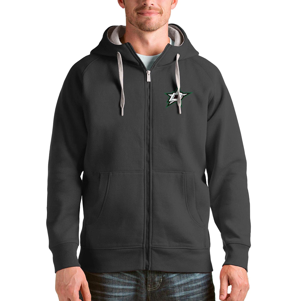 Men's Antigua Charcoal Dallas Stars Logo Victory Full-Zip Hoodie