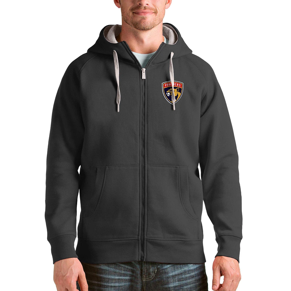 Men's Antigua Charcoal Florida Panthers Logo Victory Full-Zip Hoodie
