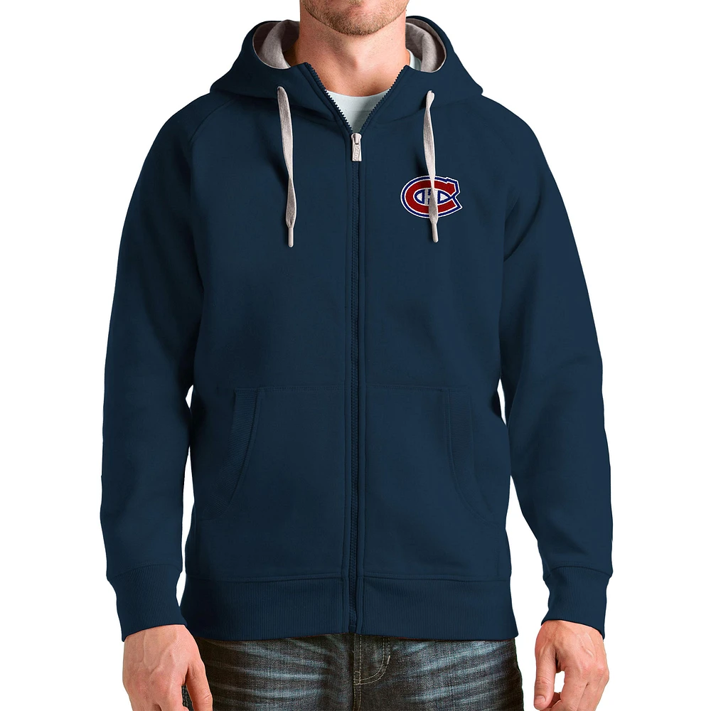 Men's Antigua Navy Montreal Canadiens Logo Victory Full-Zip Hoodie