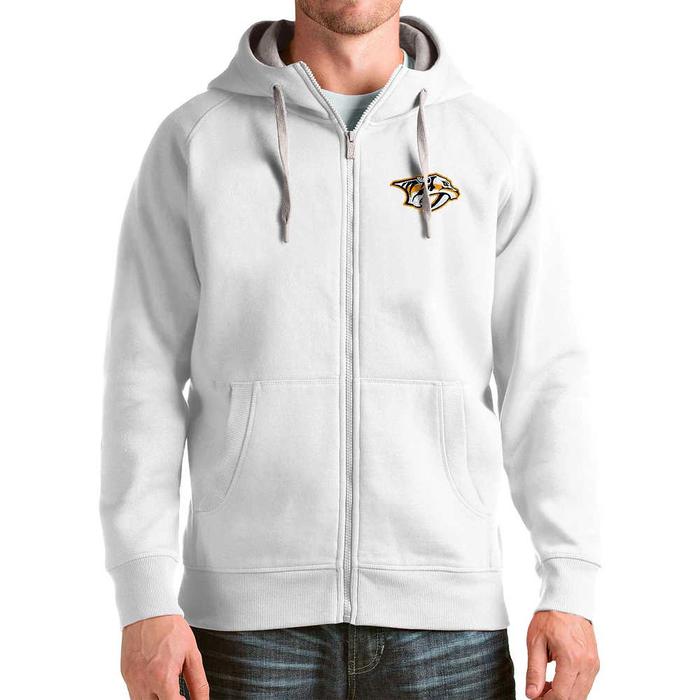 Men's Antigua White Nashville Predators Logo Victory Full-Zip Hoodie