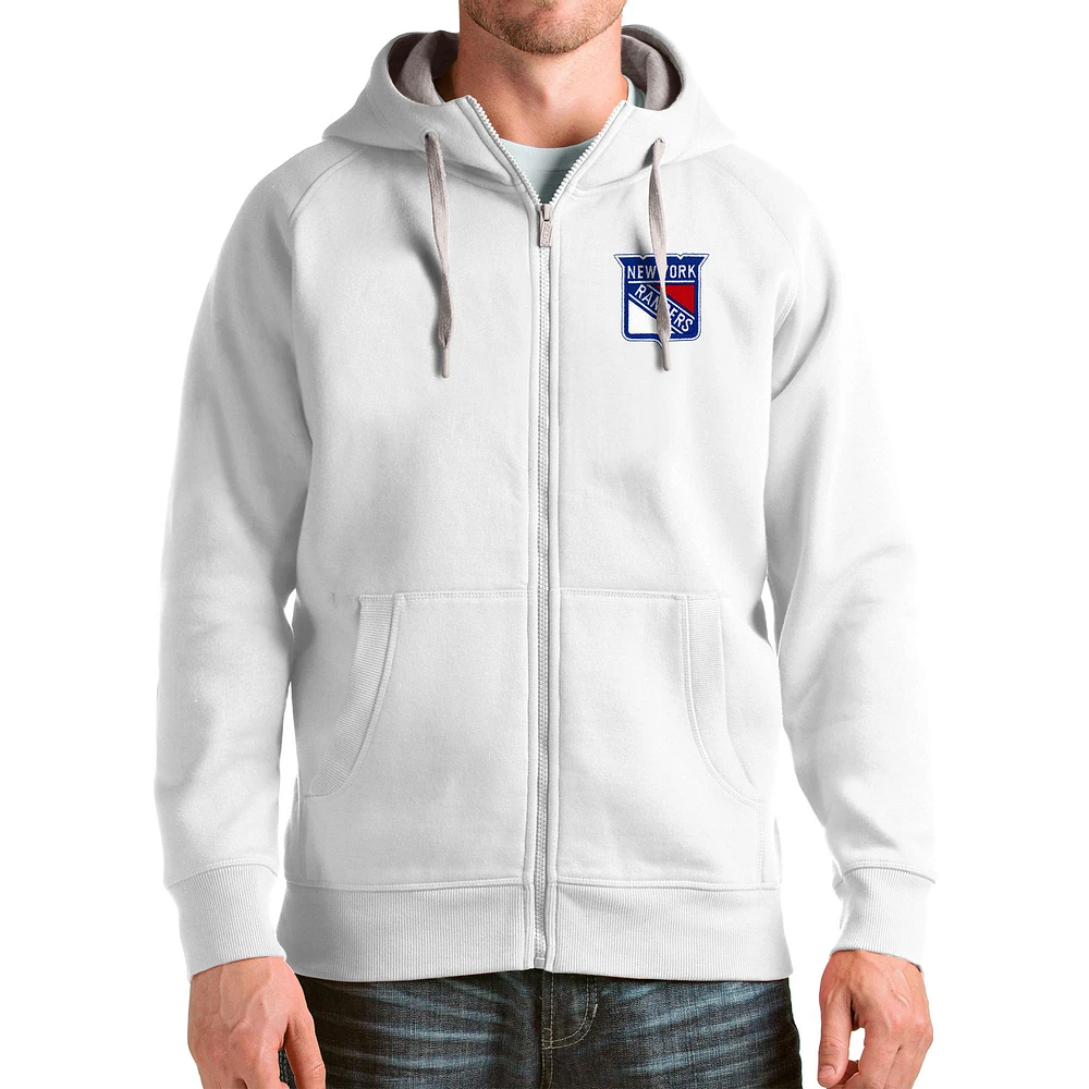 Men's Antigua White New York Rangers Logo Victory Full-Zip Hoodie