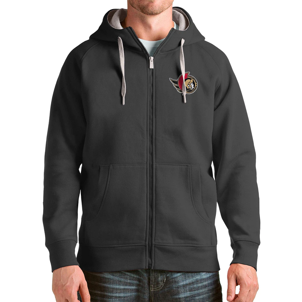 Men's Antigua Charcoal Ottawa Senators Logo Victory Full-Zip Hoodie